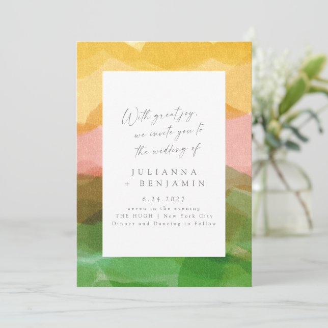 Modern Colorful Watercolor Art Abstract Wedding Invitation (Standing Front)