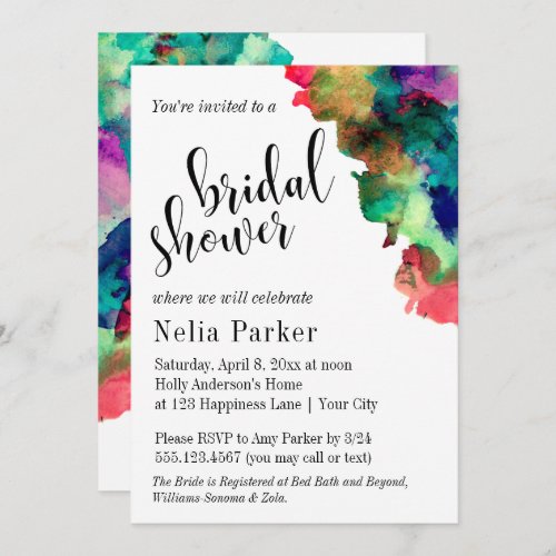 Modern Colorful Watercolor Bridal Shower 1 Invitation