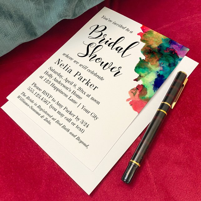 Modern Colorful Watercolor Bridal Shower 2 Invitation (Creator Uploaded)