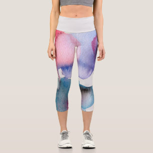 Modern colorful watercolor colorful funky art capri leggings