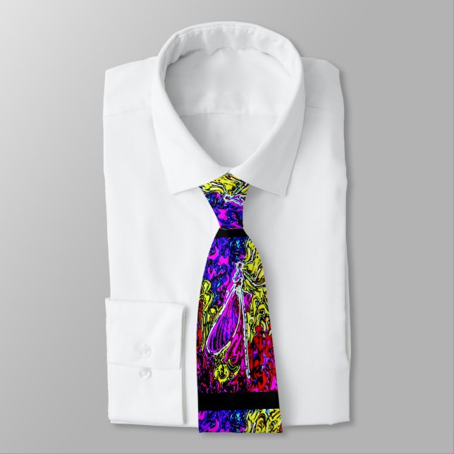 Modern colorful watercolor dragon fly neck tie (Tied)