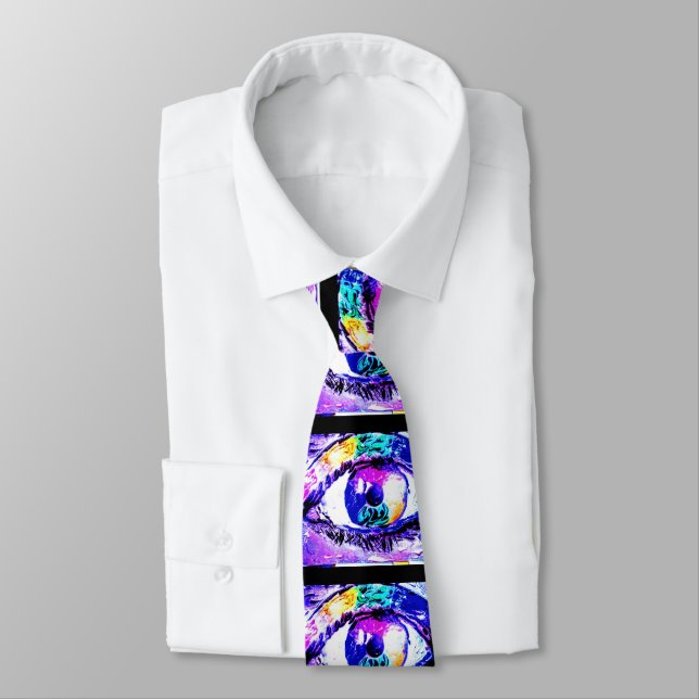 Modern Colorful Watercolor eye pattern Neck Tie (Tied)