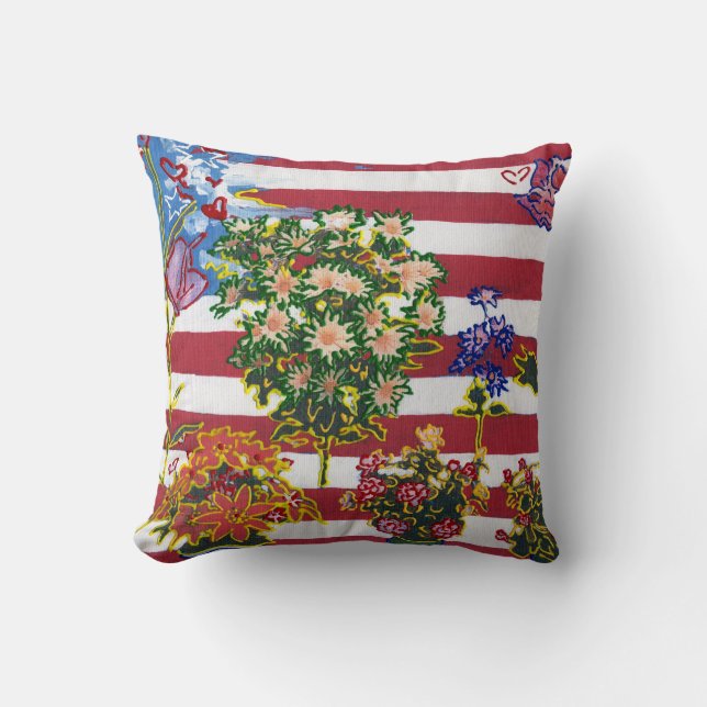 Modern colorful watercolor Flag with flowers Throw Pillow (Front)
