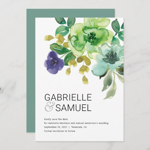 Modern Colorful Watercolor Floral Bouquet  Save The Date