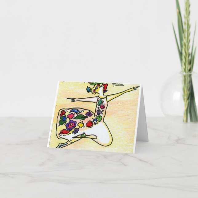 Modern colorful watercolor floral dress girl Cards (Front)