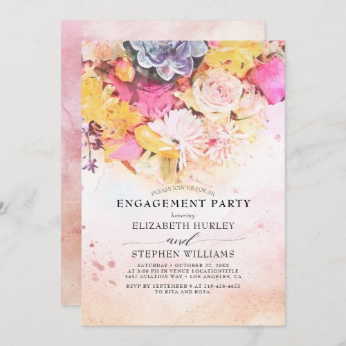 Modern Colorful Watercolor Floral Engagement Party Invitation