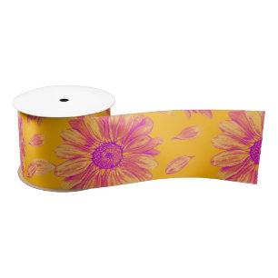 Modern Colorful Watercolor Floral Pattern Satin Ribbon