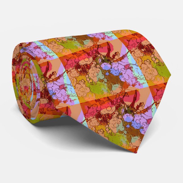 Modern colorful watercolor floral patterns neck tie (Rolled)
