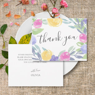 Modern Colorful Watercolor Floral Thank you  Card