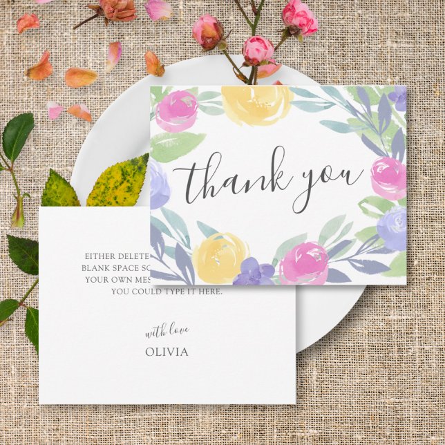 Modern Colorful Watercolor Floral Thank you  Card (Creator Uploaded)