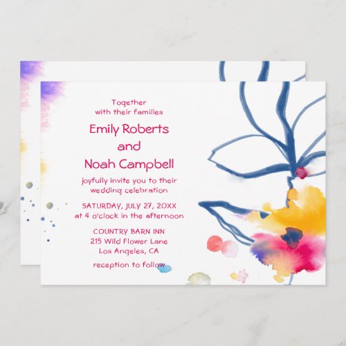 Modern Colorful Watercolor Floral Wedding Invitation