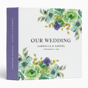 Modern Colorful Watercolor Floral Wedding Memories 3 Ring Binder