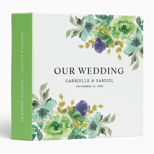 Modern Colorful Watercolor Floral Wedding Memories 3 Ring Binder