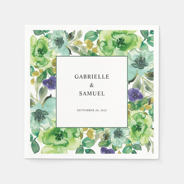 Modern Colorful Watercolor Floral Wedding Napkins (Front)