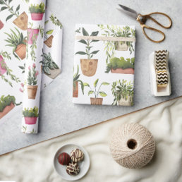 Modern Colorful Watercolor Hand Painted Pot Plants Wrapping Paper