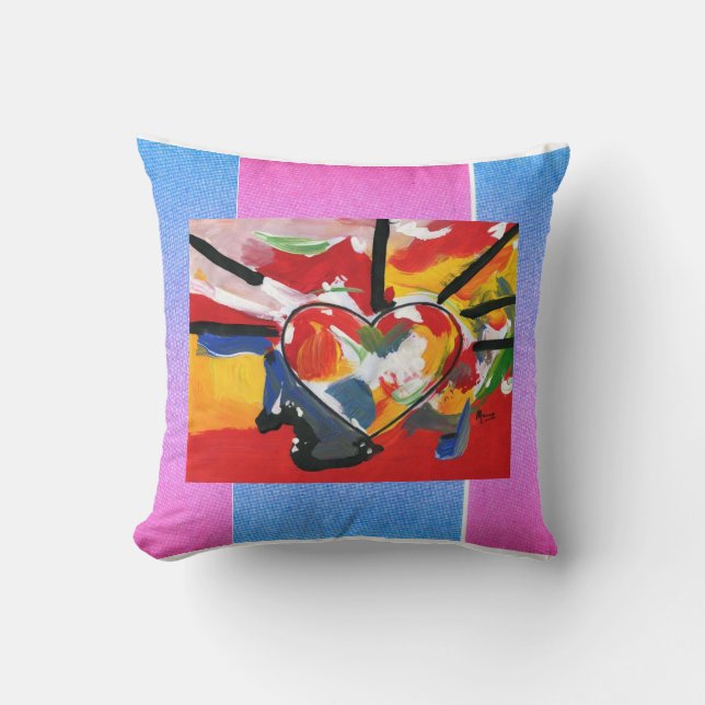 Modern Colorful Watercolor Heart Geometric Throw Pillow (Front)