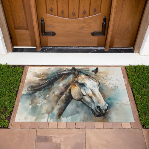 Modern Colorful Watercolor Horse Equestrian Doormat