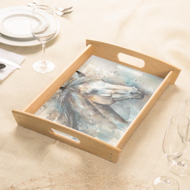 Modern Colorful Watercolor Horse Equestrian Serving Tray (Front)