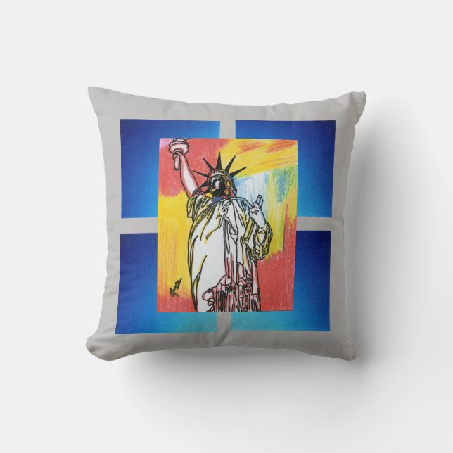 Modern colorful watercolor Lady liberty Geometric  Throw Pillow (Front)