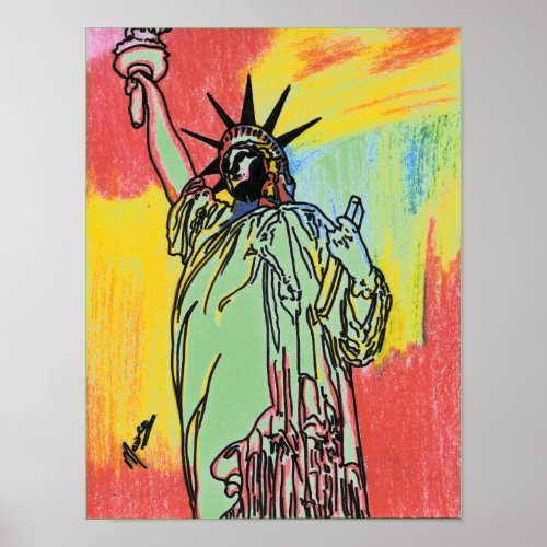Modern colorful watercolor Lady Liberty Pop Art Poster