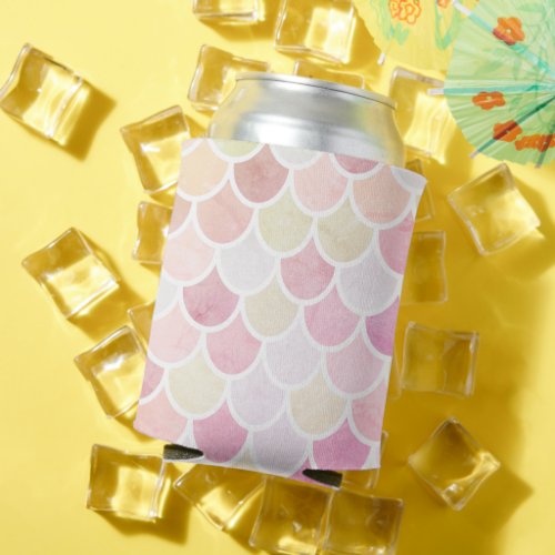 Modern Colorful Watercolor Mermaid Scales Pattern Can Cooler
