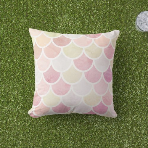 Modern Colorful Watercolor Mermaid Scales Pattern Outdoor Pillow