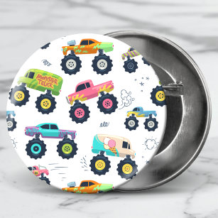Modern Colorful Watercolor Monster Car Trucks Button