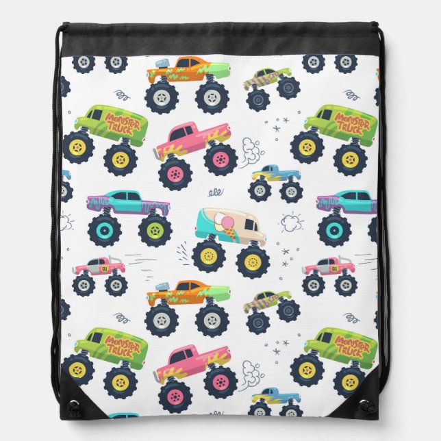 Modern Colorful Watercolor Monster Car Trucks Drawstring Bag (Front)