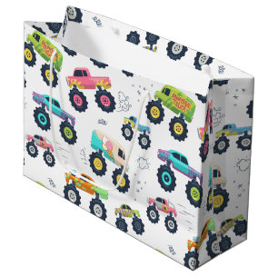 Modern Colorful Watercolor Monster Car Trucks Large Gift Bag