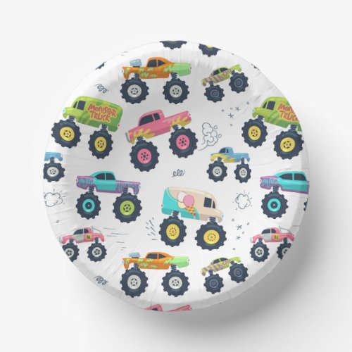 Modern Colorful Watercolor Monster Car Trucks Paper Bowls