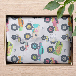 Modern Colorful Watercolor Monster Car Trucks Tissue Paper