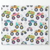 Modern Colorful Watercolor Monster Car Trucks Wrapping Paper (Flat)