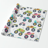 Modern Colorful Watercolor Monster Car Trucks Wrapping Paper (Unrolled)