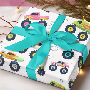 Modern Colorful Watercolor Monster Car Trucks Wrapping Paper