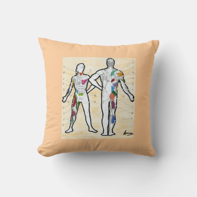 Modern colorful watercolor Muscle chart Throw Pillow (Front)