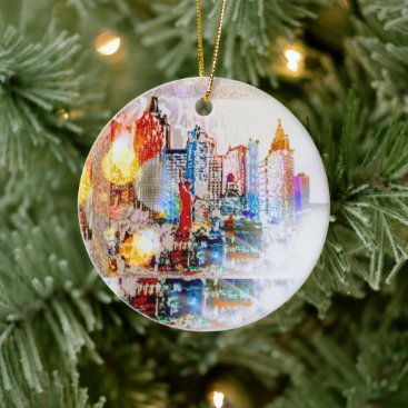 Modern colorful watercolor NYC ball Christmas Ceramic Ornament