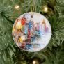 Modern colorful watercolor NYC ball Christmas Ceramic Ornament