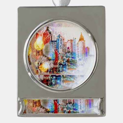 Modern colorful watercolor NYC ball Christmas Silver Plated Banner Ornament