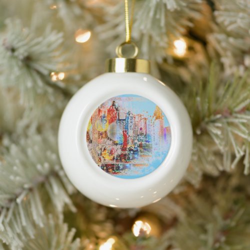 Modern colorful watercolor NYC Ceramic Ball Christmas Ornament