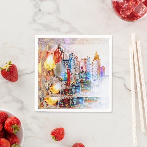 Modern colorful watercolor NYC Christmas Napkins