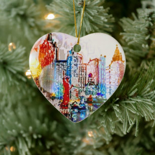 Modern colorful watercolor NYC heart Ceramic Ornament