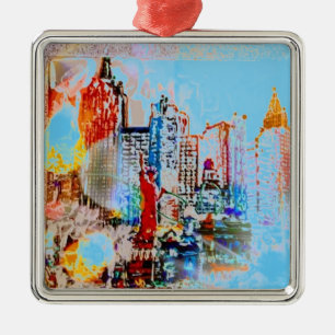 Modern colorful watercolor NYC Metal Ornament