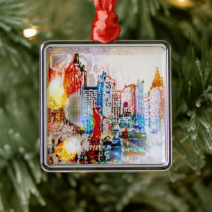 Modern colorful watercolor NYC Metal Ornament