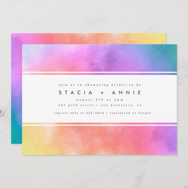 Modern Colorful Watercolor Rainbow Bridal Shower Invitation (Front/Back)