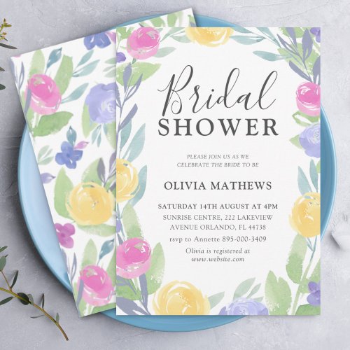 Modern Colorful Watercolor Rose Bridal Shower Invitation