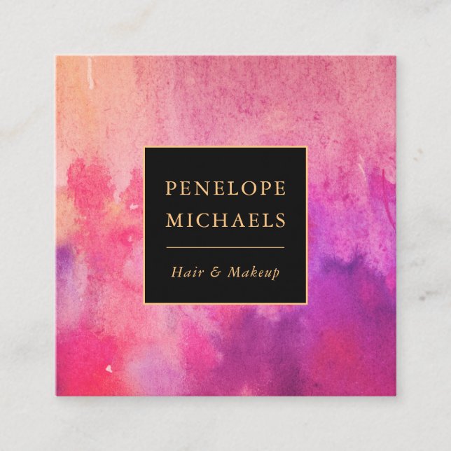 Modern Colorful Watercolor Square Business Card (Front)