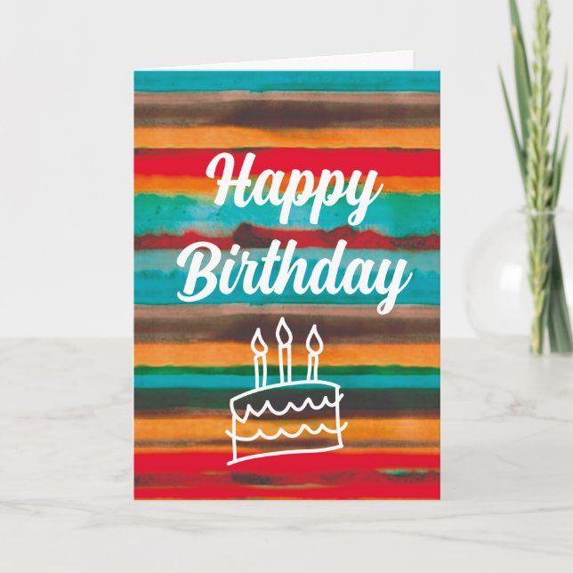 Modern Colorful Watercolor Stripes Cake  Card (Front)