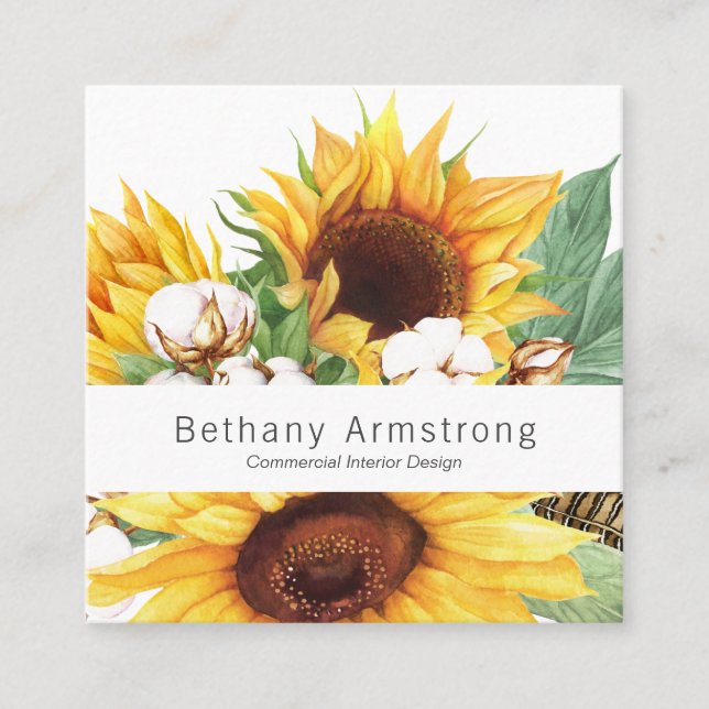 Modern Colorful Watercolor Sunflower Business Card (Front)