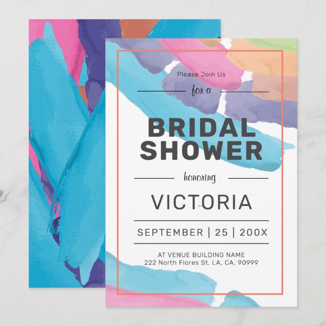 Modern Colorful watercolors brushstrokes Invitation (Front/Back)