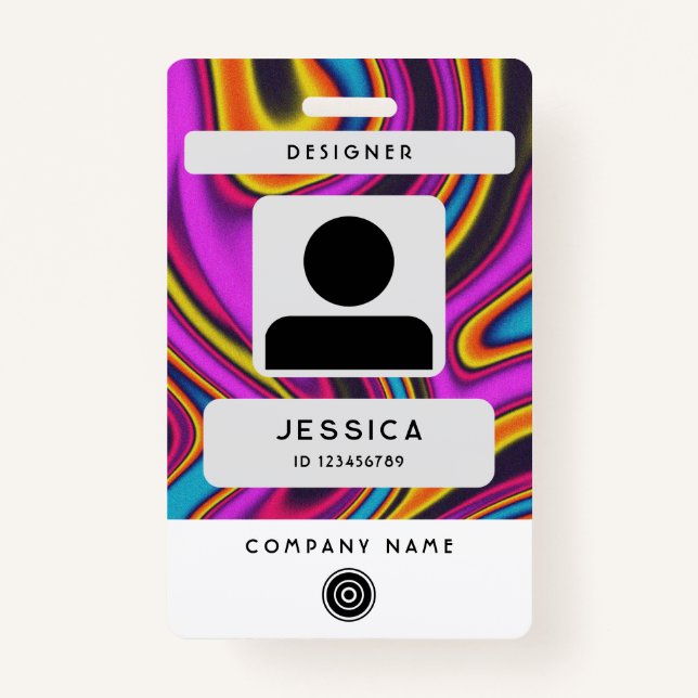 Modern colorful wavy and fluid ink Photo ID badge (Front)